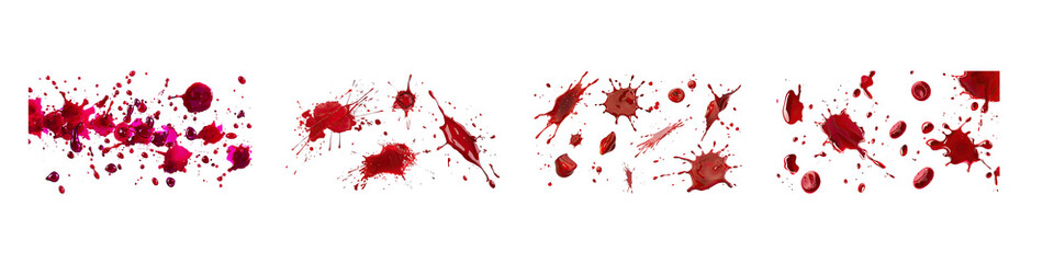 Blood stains, blood drops, blood clots hyper realistic highly detailed isolated on transparent background
