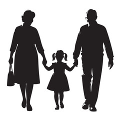 grandparents walking with granddaughter Silhouette  vector Illustration icon