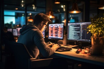 Obraz premium Coding computer working table. .