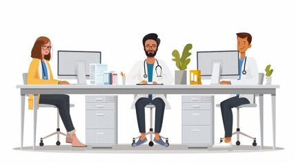 Obraz premium Health Information Management Staff. Roles: Manage patients' medical records in a flat style.