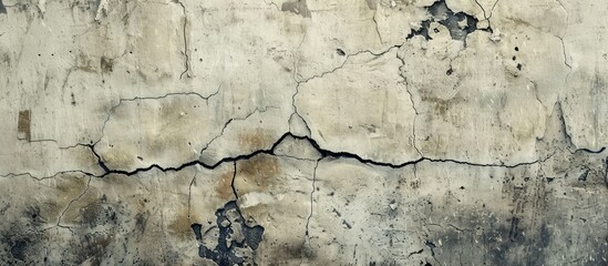 Fototapeta premium Focused on an aged concrete wall displaying cracks and a variety of intricate details with a copy space image.