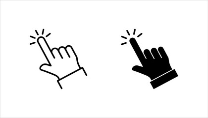 Hand cursor icon set, click icon vector, hand click, pointer, on a white background.