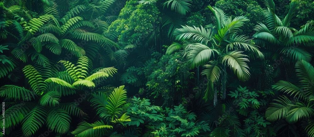 Poster full frame image of trees and leaves in a lush green rainforest, providing a natural background with