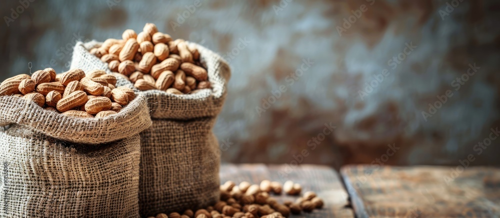 Poster peanuts in bags with a copy space image in the background.