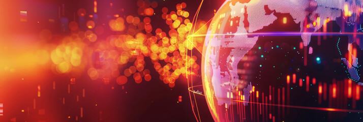 infographic, globe with vibrant graphs and data visualizations, global financial trends, analytics symbol