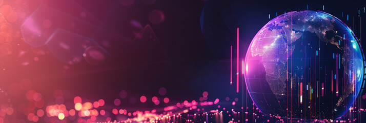 infographic, globe with vibrant graphs and data visualizations, global financial trends, analytics symbol