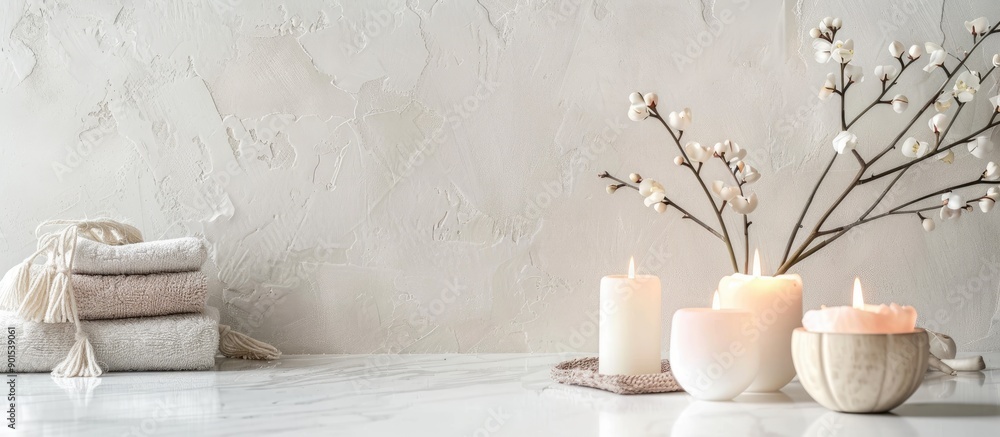 Poster spa composition with a beautiful arrangement against a blank background for copy space image.