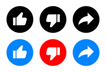 Like, dislike, and share icon in flat design. Social media elements