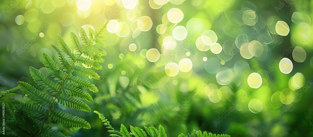 Poster natural background with bokeh enhancing an abstract fern image's beauty on a copy space image.
