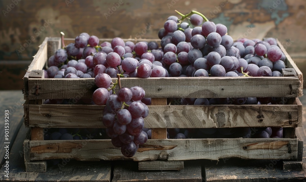 Poster grapes in a classic crate with a rustic charm