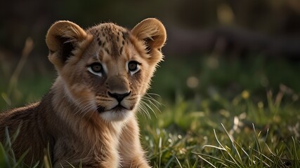 lion cub in the grass Generative Ai