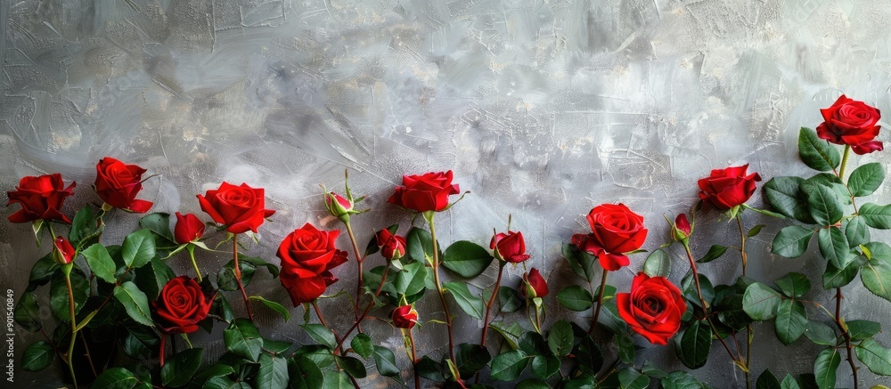 Poster red roses displayed on a backdrop with ample room for additional images or text, known as a copy spa