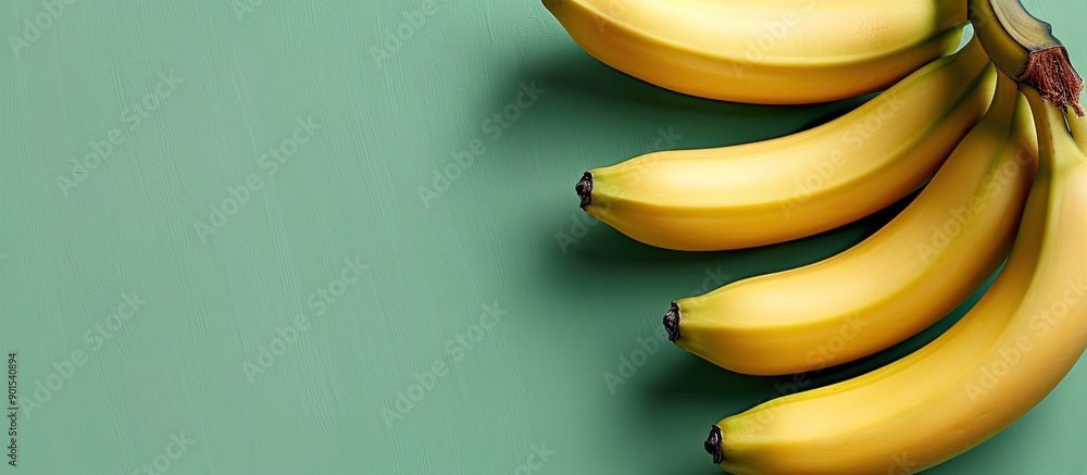Poster square image featuring aesthetically pleasing bananas set against a vibrant green backdrop, with spa