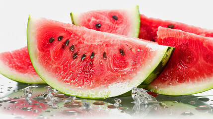 Slices of juicy watermelon on a white background