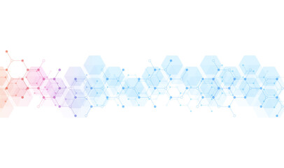Hexagons pattern background. Genetic research, molecular structure. Chemical engineering. Concept of innovation technology. Used for design healthcare, science and medicine background