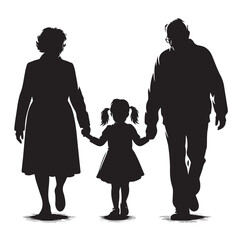 grandparents walking with granddaughter Silhouette  vector Illustration icon