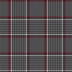 Red and gray glen check. Scottish pattern fabric swatch close-up. 