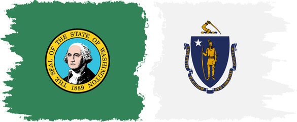 Naklejka premium Massachusetts and Washington states grunge brush flags connection, vector