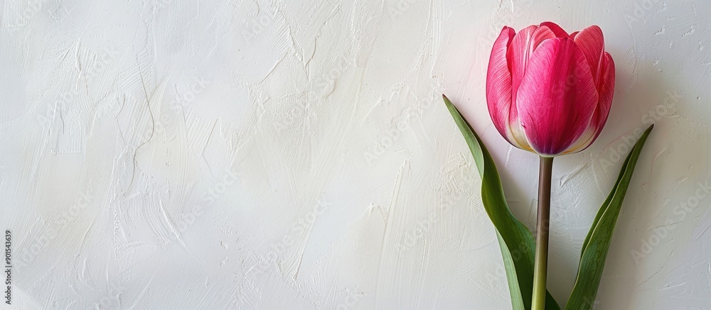 Aufkleber pink tulip on a white background with geometric shapes, creating an easter and spring-themed holiday