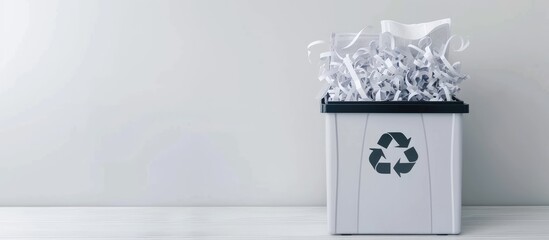 White background with copy space image featuring a paper shredder designed for recycling.