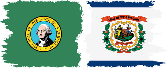 Fototapeta premium West Virginia and Washington states grunge brush flags connection, vector