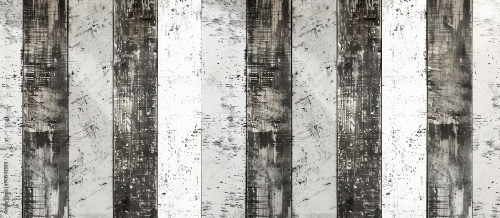 Poster realistic wood wallpaper with white and gray stripes pattern. grungy overlay adds random lines creat