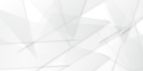 Obraz premium Abstract white background design with layers of textured white transparent material in triangle and squares shapes. White color technology concept geometric line vector white light grey background.