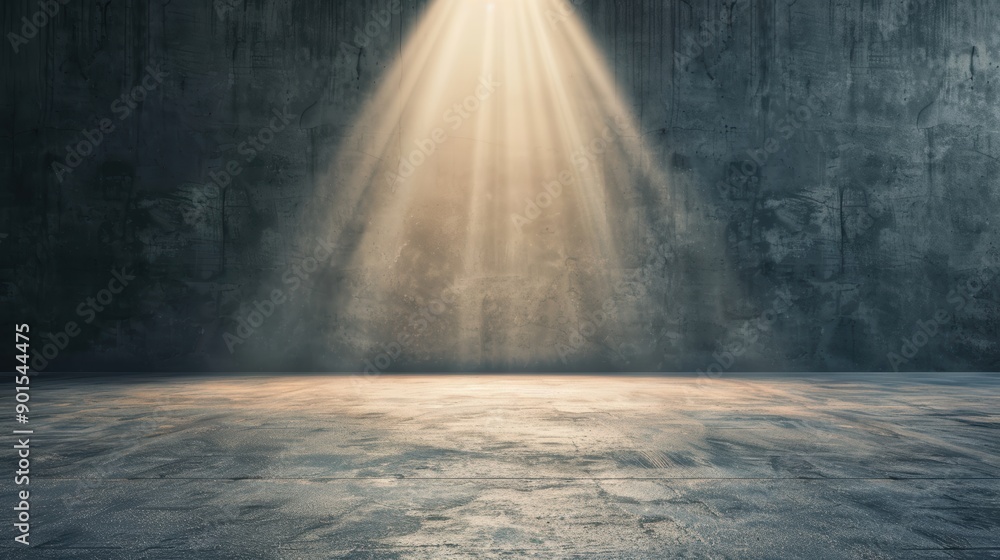 Sticker light beam shining down on empty concrete room background