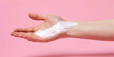 Creative Hand Application of White Paint on Pink