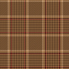 Brown and red glen check. Scottish pattern fabric swatch close-up. 