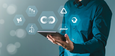 Circular Economy Icon A Sustainable Strategy for Waste and Pollution Elimination for Future...