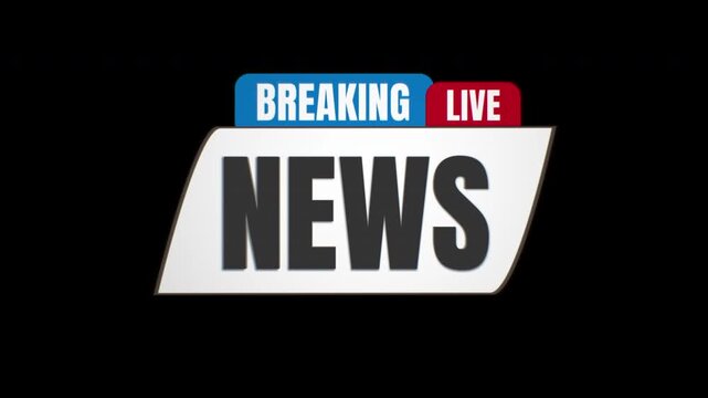 Live Breaking News headline, broadcast template animation with lens flare, on black background