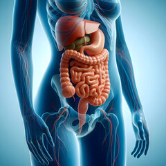 Human digestive system anatomy on blue color background
