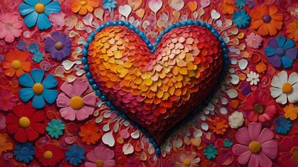 heart shape made of beads shape of a heart with lots of colors, beautiful, big heart , love for all, ai generated