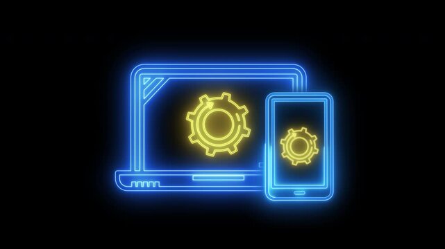 Devices icon, the global system of interconnected computer networks that uses the Internet protocol suite to communicate between networks and devices. Glowing neon line of internet icon.
