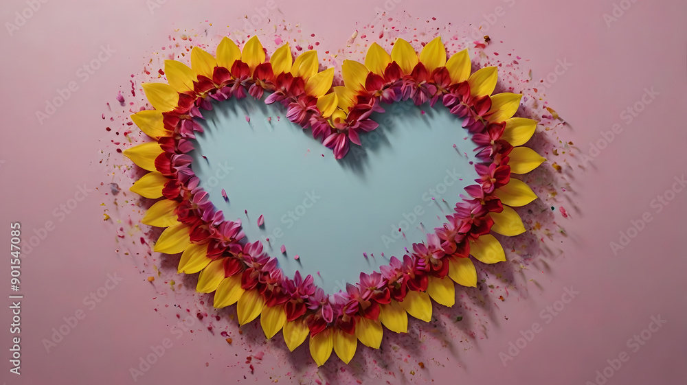 Poster heart of flowersshape of a heart with lots of colors, beautiful, big heart , love for all, ai generated