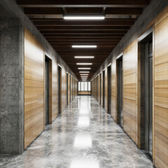 Contemporary minimalist empty interior with blank wall. 3d render illustration mock up.corridor