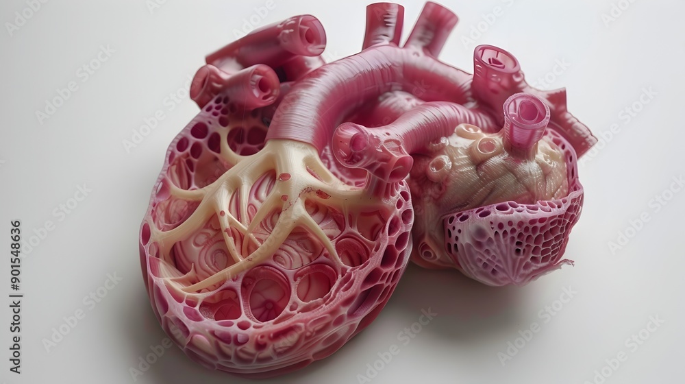 Aufkleber cross-section view of 3d printed heart showing internal structure and medical technology