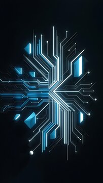 Abstract black background with lines and blue ts that depicts technological advancement