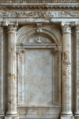 Obraz premium Ancient Greek Temple Frame with marble columns, intricate friezes, and olive branches. 