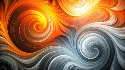 Vibrant orange and dull gray swirling abstract shapes create a mesmerizing contrast against a bold gradient ombre background texture.