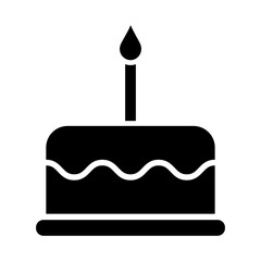 Illustration showing a black icon of a birthday cake and candles on a white background
