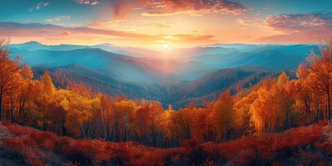 Fototapeta premium Autumn Sunrise Over Majestic Mountains