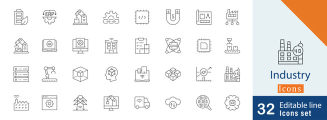 Industry editable outline icons set 