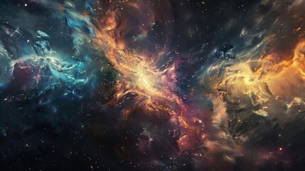 Naklejka premium Cosmic Dance: Nebula, Galaxy, Stars, Space Art, Universe, Astronomy, Celestial, Cosmos, Science Fiction