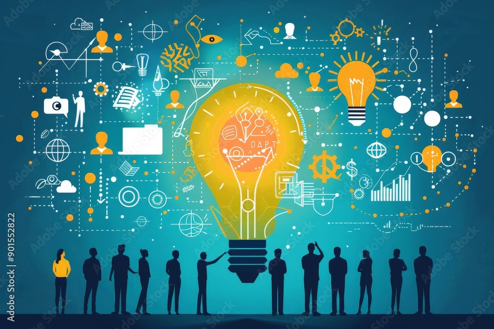 Aufkleber dynamic teamwork: collaboratively sparking innovative ideas in a modern workspace