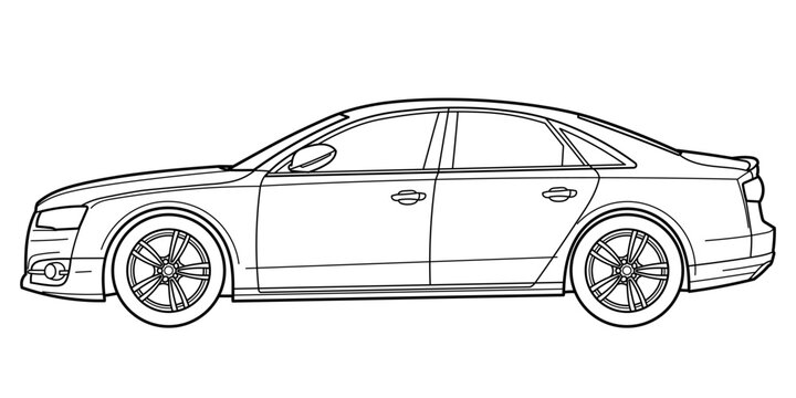 Ivano-Frankivsk, Ukraine - 11 July 2024: Outline drawing of a Audi S8 (D4) is a full-size luxury car of the Audi S models side view. High-performance version of the Audi A8