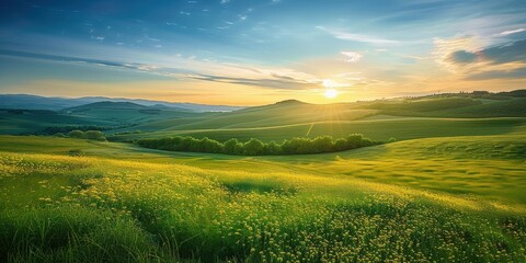 Fototapeta premium Peaceful Sunset Over Rolling Hills