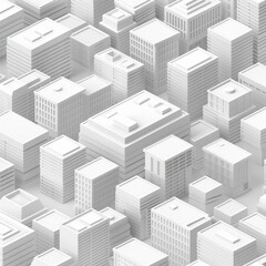Fototapeta premium A 3D render of a modern cityscape with minimalistic building designs in monochromatic white colors.