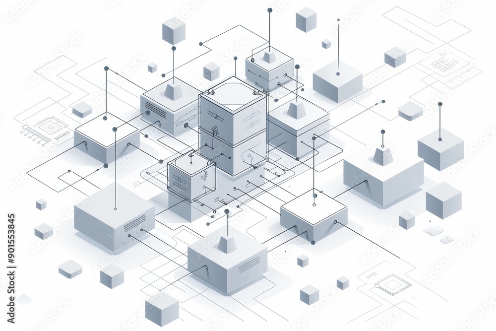 Poster abstract 3d digital blockchain technology concept. high-resolution illustration of network security,